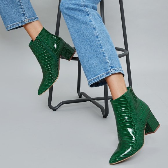 Shein Faux Croc Pointed Toe Ankle Boots 